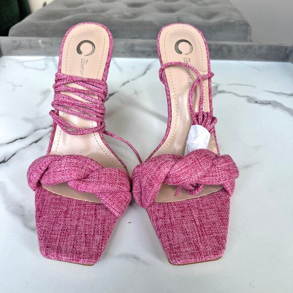 NEW Journee Collection Edelie Tru Comfort Open Toe Pink Sandal Heels Size 8.5 - Picture 4 of 8